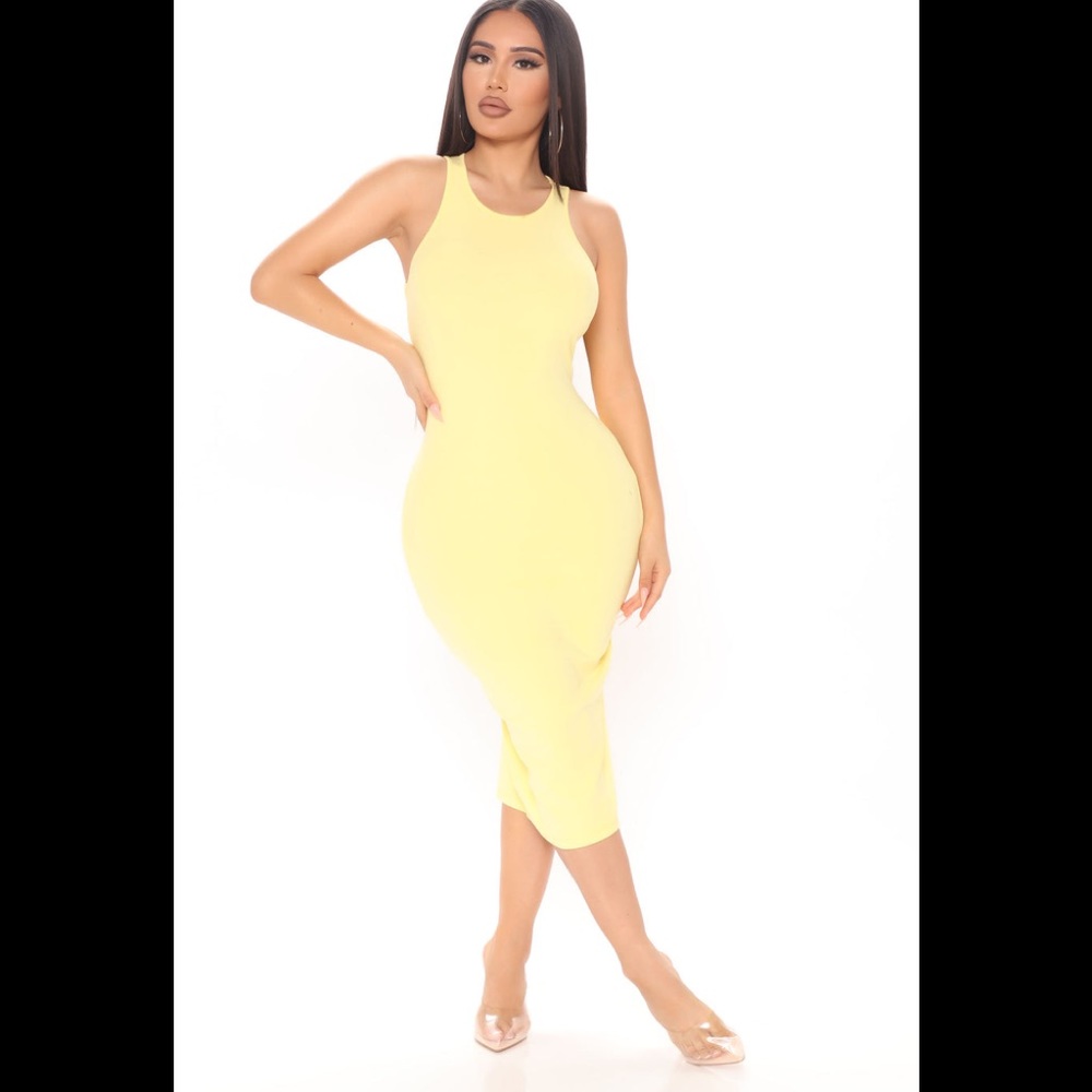 Fashion Nova on My Mind Midi Dress Yellow Size M NWT